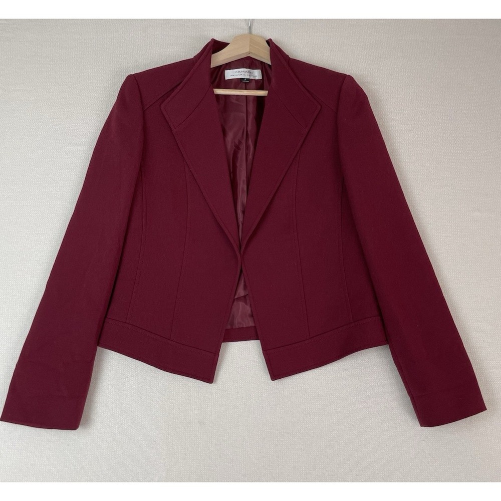 TAHARI Arthur S. Levine Women's Burgundy Blazer Jacket Size 6 Lined Career - Picture 5 of 13